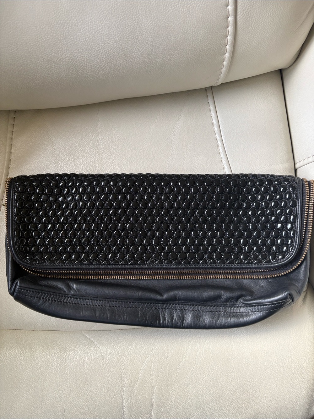 3.1 Phillip Lim Black Textured Fold-Over Clutch